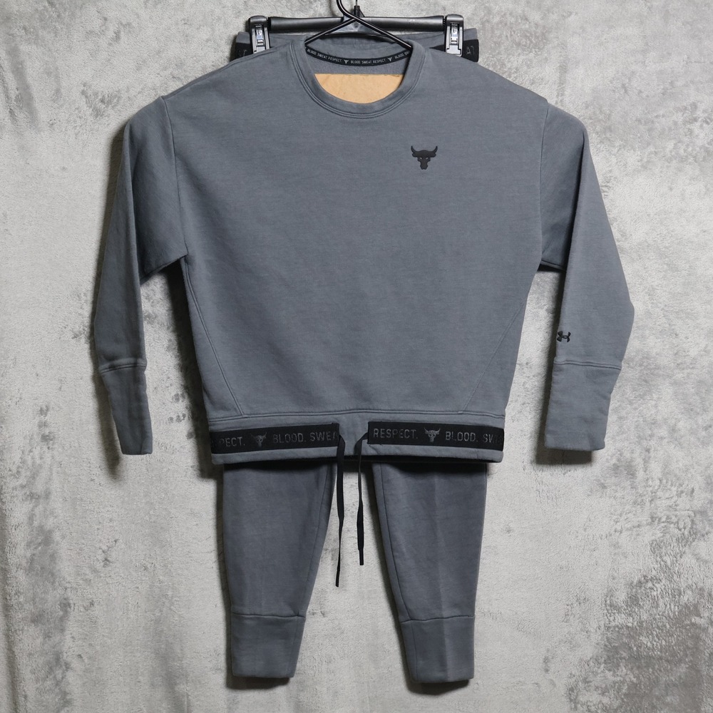 Under Armour Sweatsuit Women XS Gray Project Rock Sweatshirt Joggers Set Casual